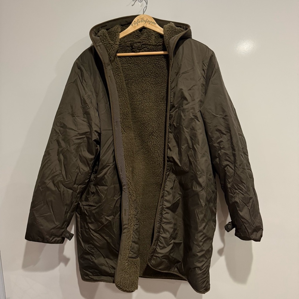 Aspesi Olive Green Sherpa Lined Long Coat Jacket